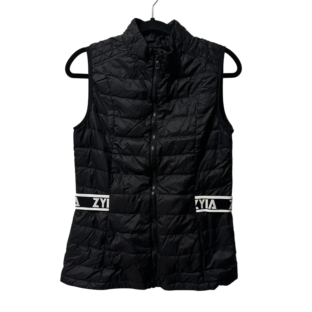 Zyia Active Black Alpine Down Puffer Vest Women's L Full Zip Quilted Lightweight